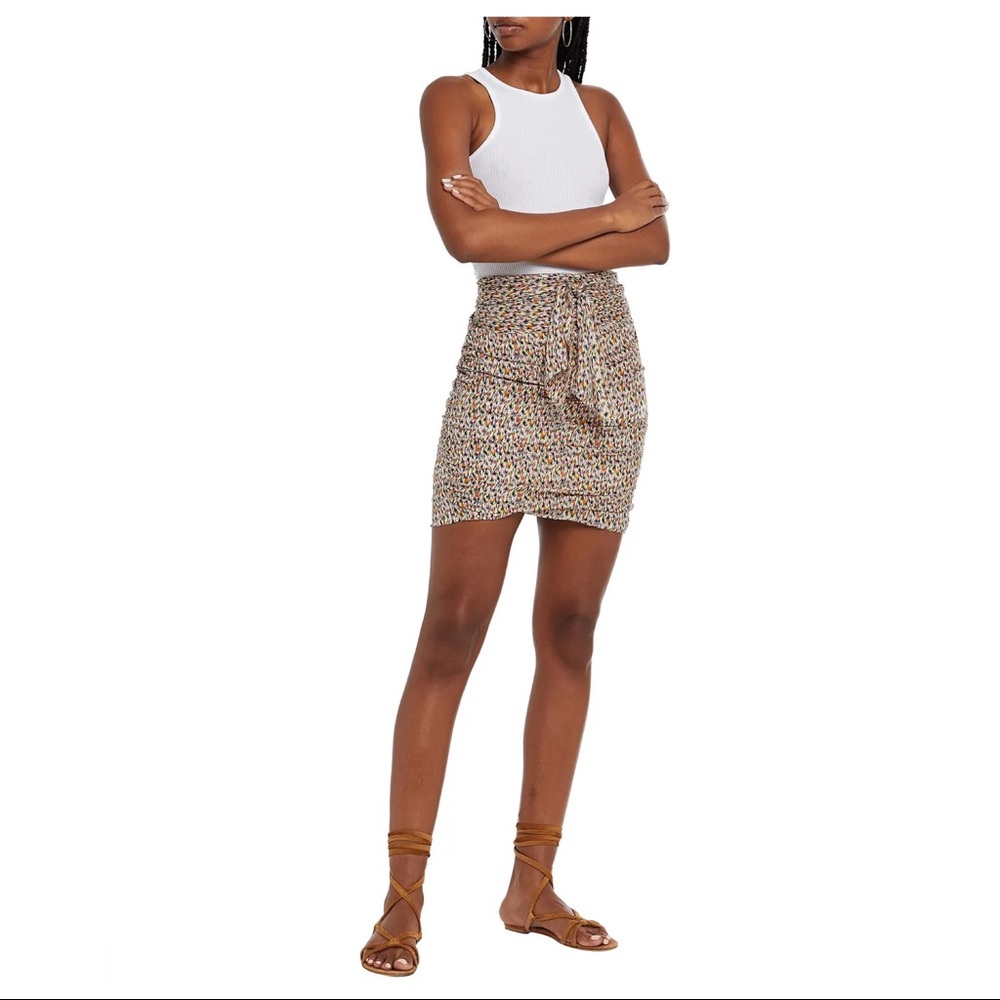 NEW BA&SH RUCHED METALLIC PRINT CHIFFON MINI SKIRT - Picture 9 of 10